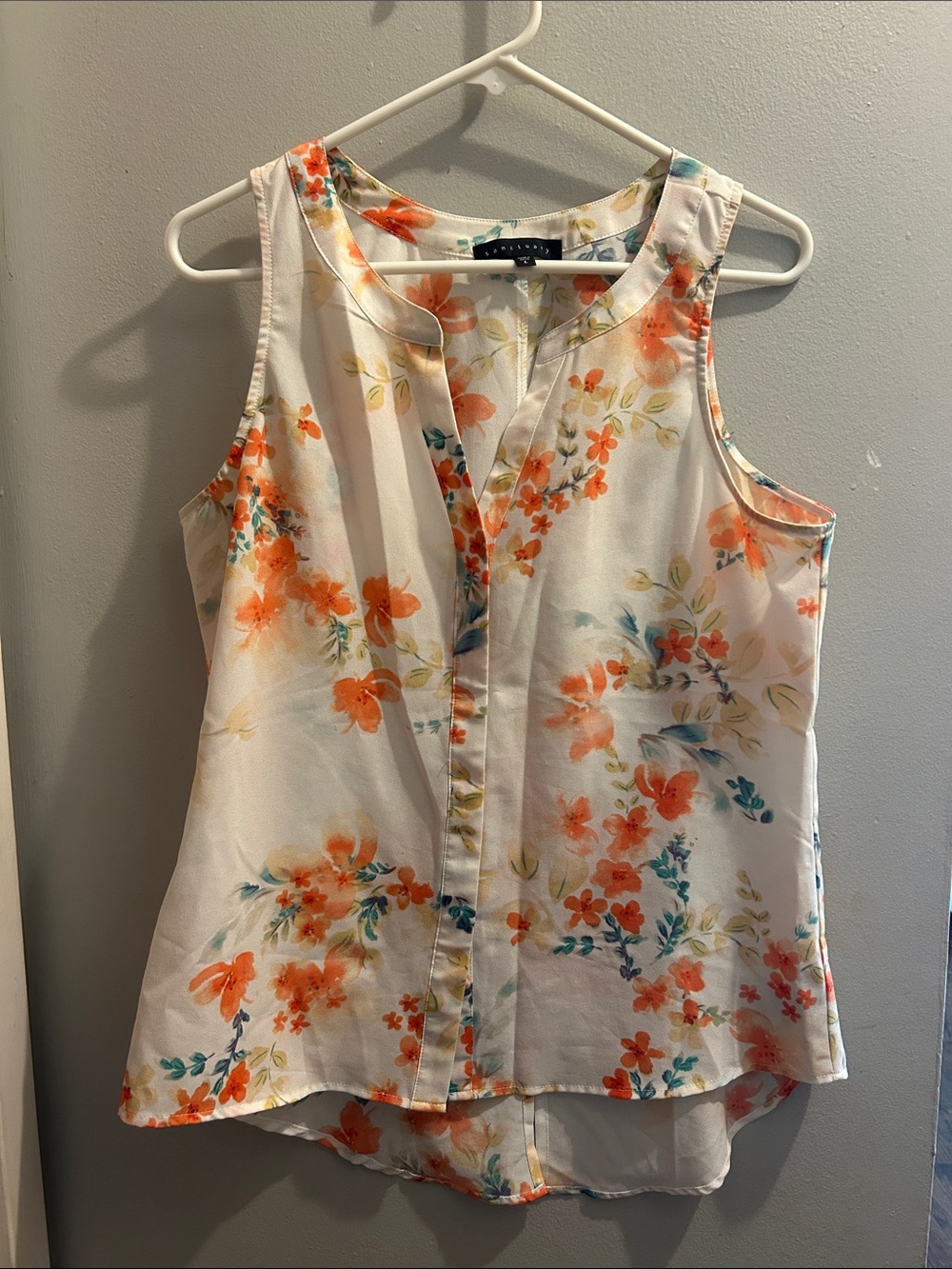 Sanctuary White Sleeveless Floral Camisole with Orange and Teal Accents